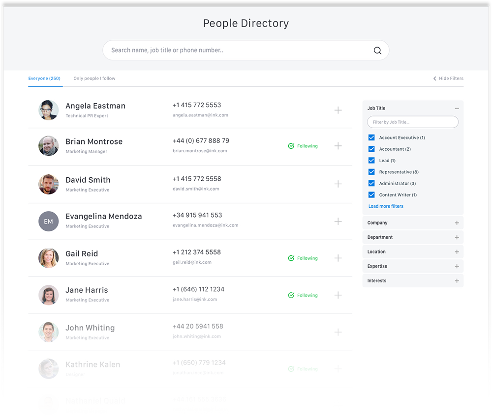 People directory screenshot
